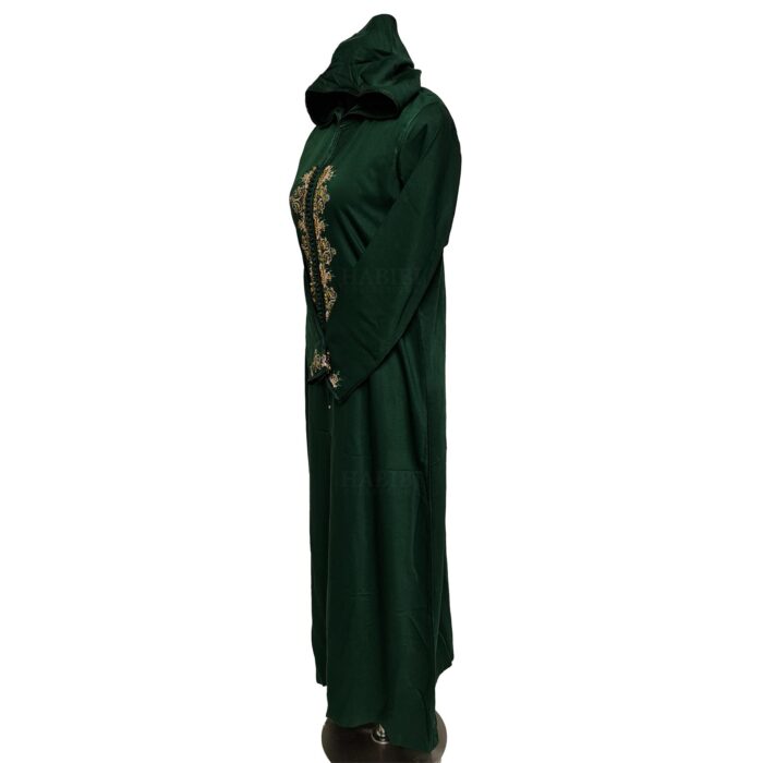 Women's Moroccan Purple Green Cotton Malifa Wool Blend Long Sleeve Hooded Djellaba Jalabiya (4)