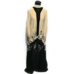 Women's Cream/Black Open Front Floral Long Abaya