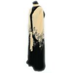 Women's Cream/Black Open Front Floral Long Abaya