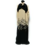 Women's Cream/Black Open Front Floral Long Abaya