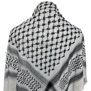 Yasmeen 001 Shemagh Arab Head Scarf Wrap Arafat Keffiyeh Yashmagh White Black (1)