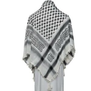 Yasmeen 001 Shemagh Arab Head Scarf Wrap Arafat Keffiyeh Yashmagh White Black (3)