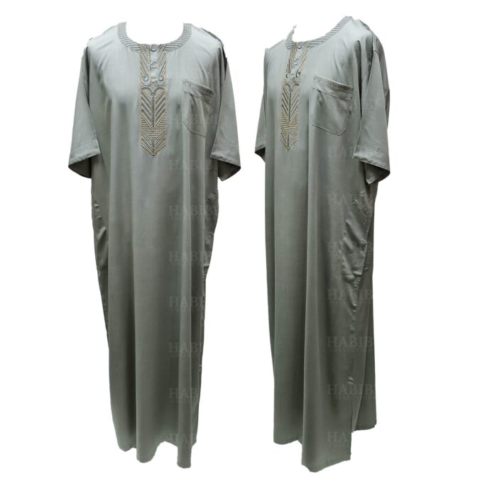 Ymkdes 004 Light Green Grey Cotton Thobe Jubba Men's Dishdash 05 08t064407.445