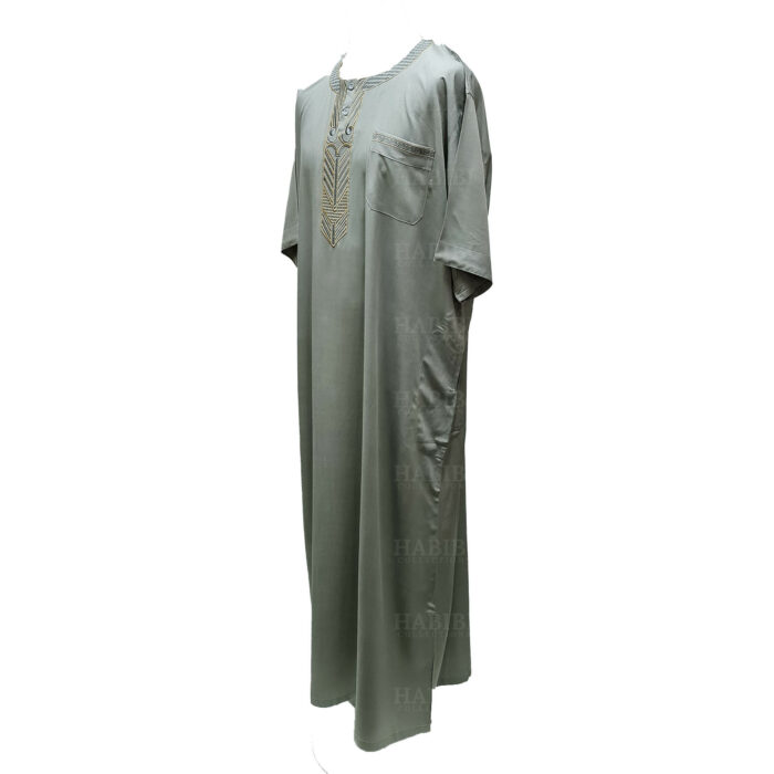 Ymkdes 004 Light Green Grey Cotton Thobe Jubba Men's Dishdash 0502 200831