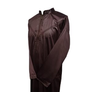 Zipcol 0012 Men's High Quality Collared Dark Brown Long Sleeve Thobe Jubba 0012 (4)