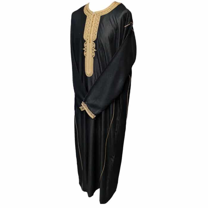 Zip Front Moroccan Black Long Sleeve Cotton Thobe Jubba Dishdasha Kandorah (1)