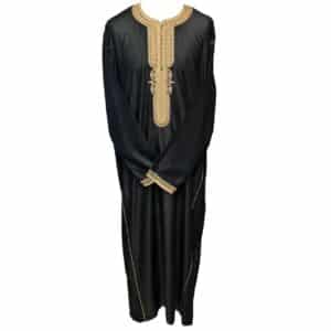 Zip Front Moroccan Black Long Sleeve Cotton Thobe Jubba Dishdasha Kandorah (2)