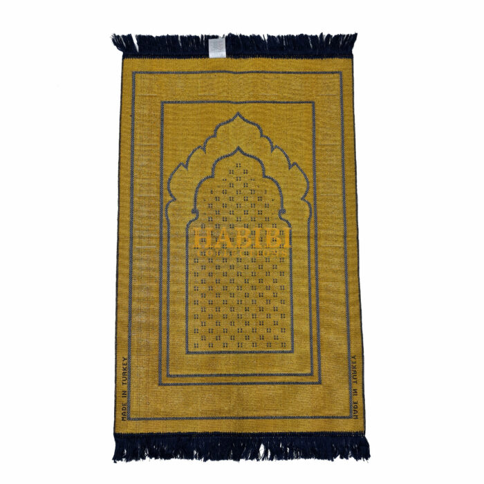 Navy Blue Gold Islamic Floral Dotted Pattern Prayer Mat