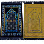 Navy Blue Gold Islamic Floral Dotted Pattern Prayer Mat