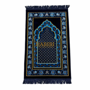 Navy Blue Gold Islamic Floral Dotted Pattern Prayer Mat