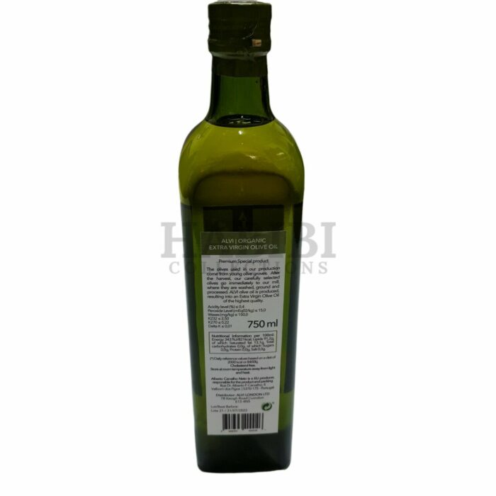 Organic Extra Virgin Olive Oil Cold Pressed 100% Natural. Made from finest organic olives. Deep, bright green colour and a fruity, bittersweet taste hints. Very low acidity, rich content of polyphenoles. As a result, they have high nutritional value. Portuguese natural product. Suitable for Vegetarians. Net Weight: 750ml. Genuine product of Portugal. Store at room temperature away from light and heat.