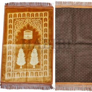 Islamic Gold/Yellow Kaaba Leaf Prayer Mat Padded Rug Janamaz Musalla Large Non-Slip 1000+grm