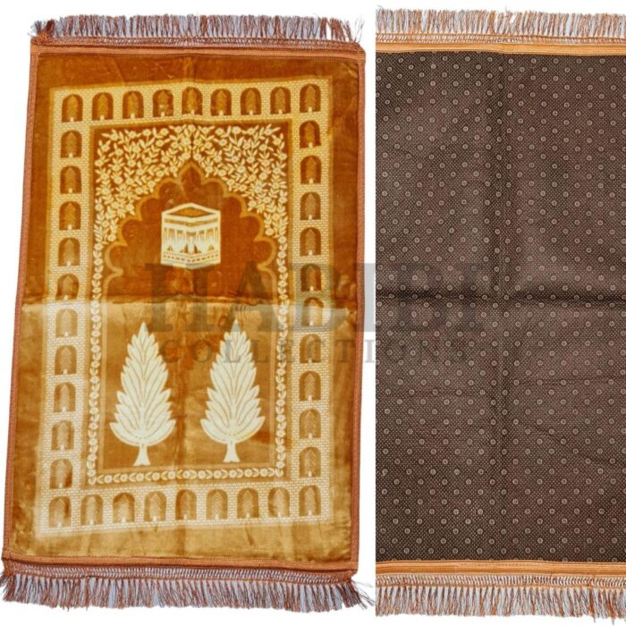 Islamic Gold/Yellow Kaaba Leaf Prayer Mat Padded Rug Janamaz Musalla Large Non-Slip 1000+grm