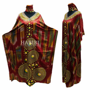 Women's Red/Gold Sequin Kaftan Free Size Geometric Swirl Pattern