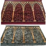 Extra Large Maroon Grey Islamic Prayer Mat Musallah Janamaaz (4 People)